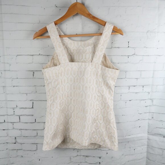 BANANA REPUBLIC TAN & WHITE DESIGN SLEEVELESS HIGH NECK TOP SIZE 6 - Picture 6 of 8
